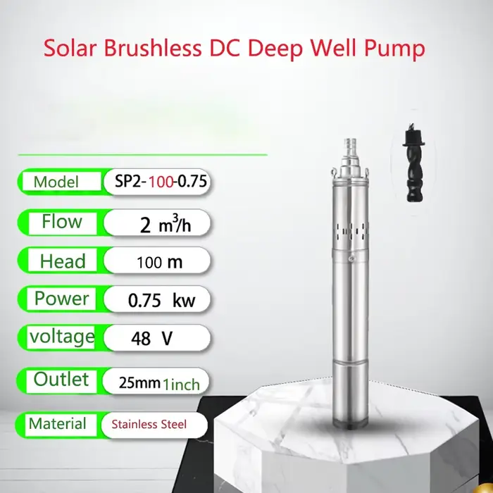 Pompe de puits profond Submersible solaire 750W 48V 60V 72V avec contrôleur intégré