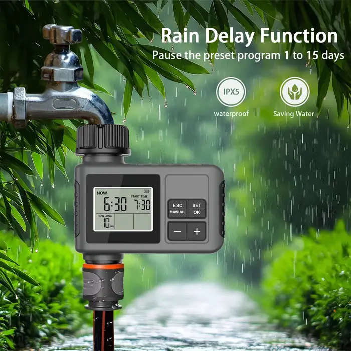 Programmateur d'arrosage automatique intelligent avec écran LCD pour système d'irrigation et minuterie d'arrosage IPX5, pour arrosage du jardin, outil de jardinage, automatique et manuel, résistant à l'eau