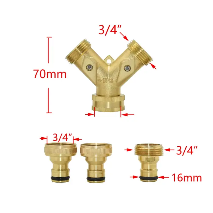 Séparateur d'eau du robinet de jardin à 2 voies en laiton, Valve d'irrigation 3/4 Y, connecteur rapi