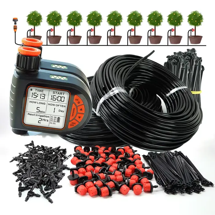 Kit d'arrosage goutte-à-goutte intelligent avec capteur de pluie, minuterie pour plantes d'extérieur