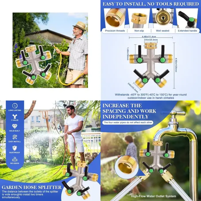 Connecteur tuyau haute pression à 4 ports, avec conception anti-fuite installation facile, distributeur d'eau à haut débit