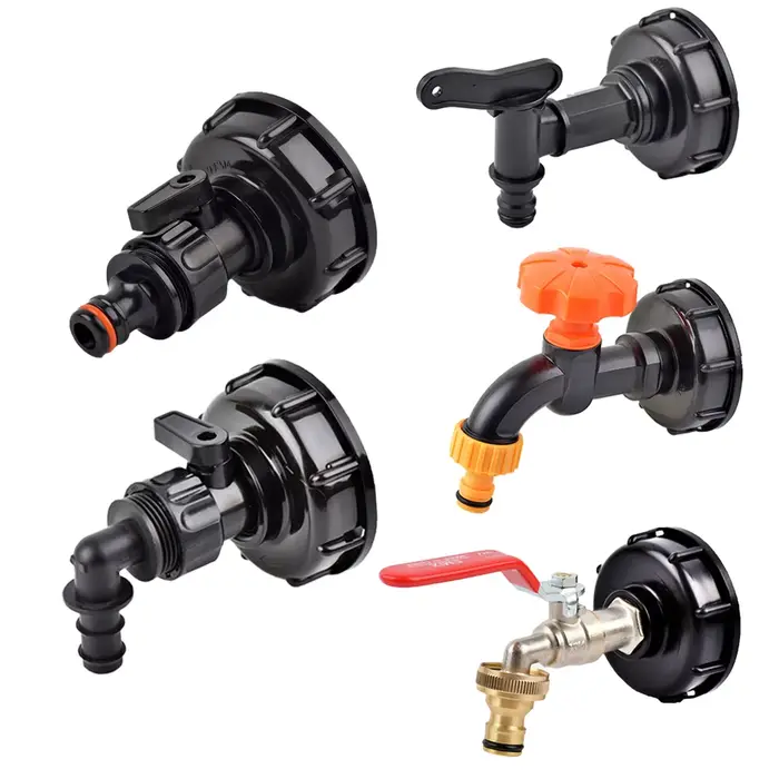 Connecteur de tuyau en PE coudé de robinet de réservoir IBC à filetage grossier S60 x 16mm 1/2 ''3/4