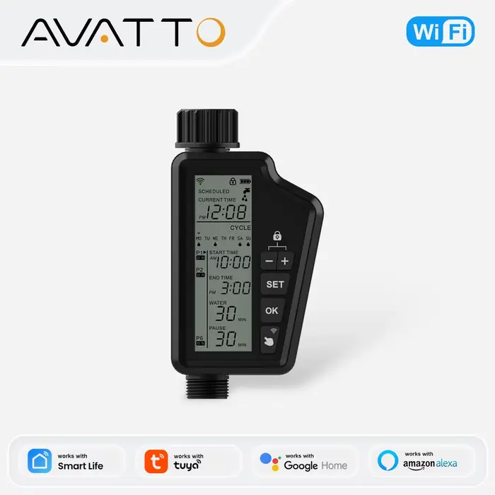 AVATTO Tuya WIFI minuterie d'arrosage de jardin intelligente avec grand écran LCD pour l'irrigation domestique et extéri