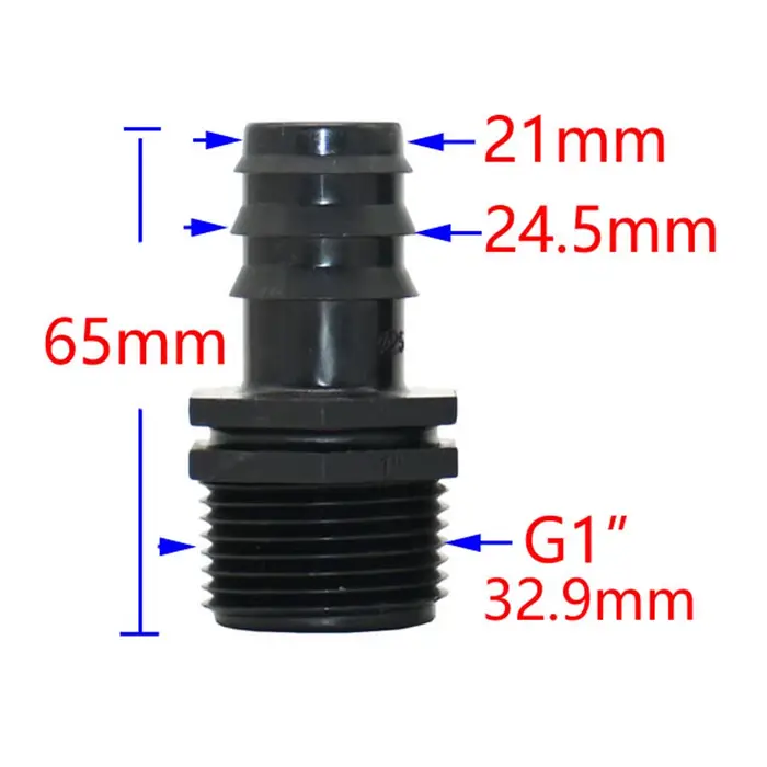 Filetage mâle de 1 pouce à 25mm, connecteur barbelé pour tuyau d'arrosage de 1 pouce, raccord de tuy