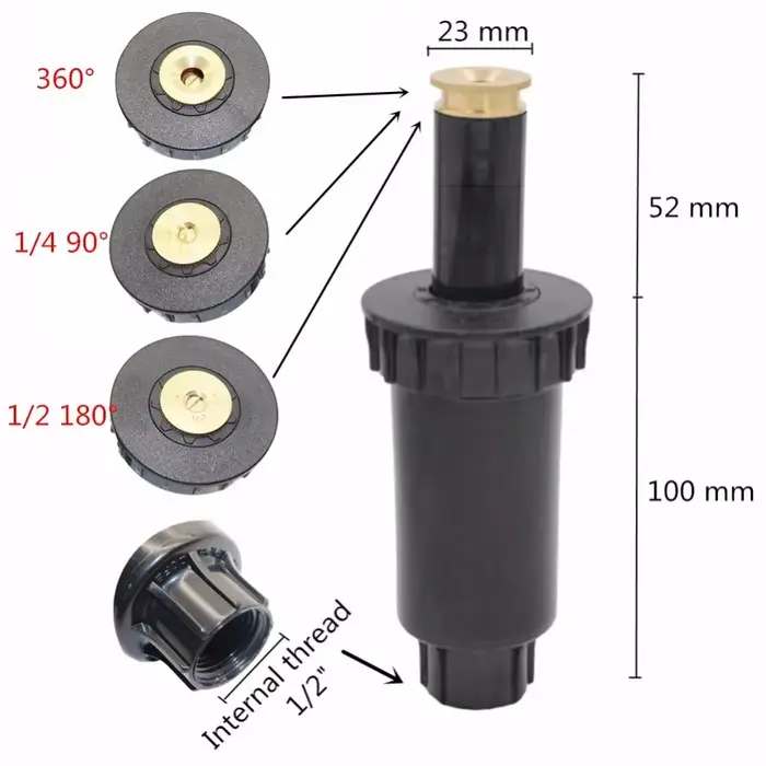 Arroseurs Popup de 1/2 pouces, 90/180/360 degrés, étirement automatique, tête enterrée pour pelouse 