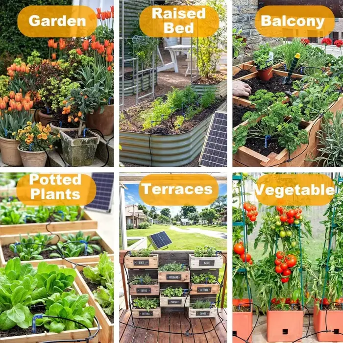 Kit d'arrosage goutte-à-goutte solaire automatique Dreamburgh pour serres, balcons et petits jardins avec 7 modes de minuterie et support de 30 pots