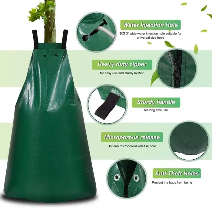 Sac d'arrosage réutilisable de 20 gallons - Système d'irrigation goutte à goutte à libération lente 