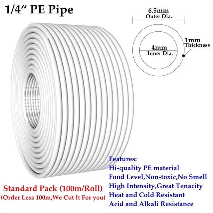 Tuyau PE 1/4 "3/8", purificateur d'eau de qualité alimentaire, Tube souple de haute qualité, tuyau F