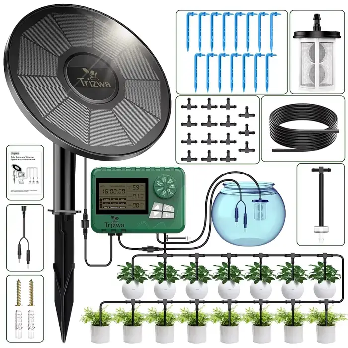 Système d'irrigation goutte-à-goutte solaire, avec tuyau de 15 mètres, pour jardin, balcon et serre