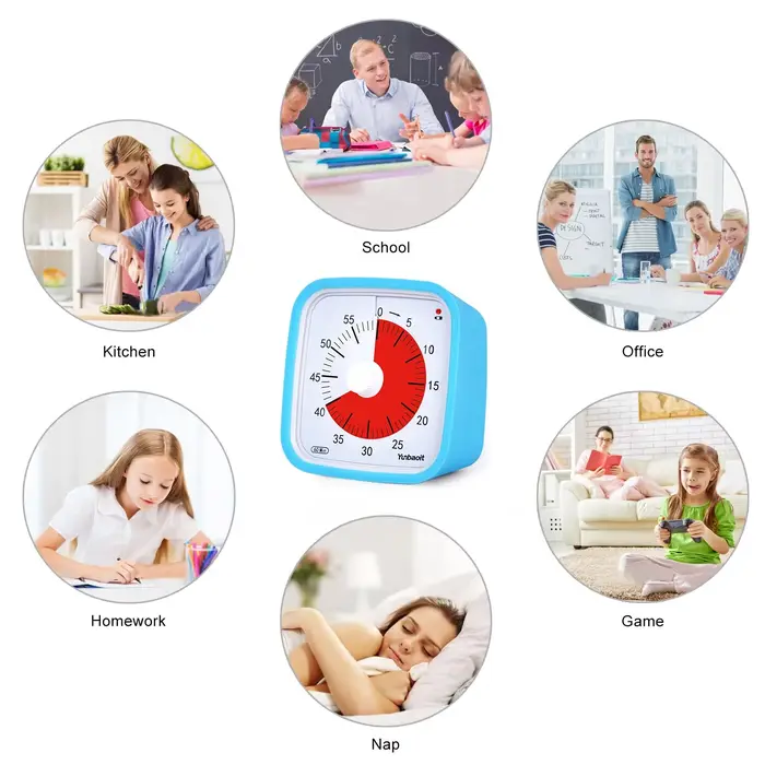 Minuteur visuel silencieux Yunbaoit de 60 minutes avec lumière nocturne pour enfants et adultes