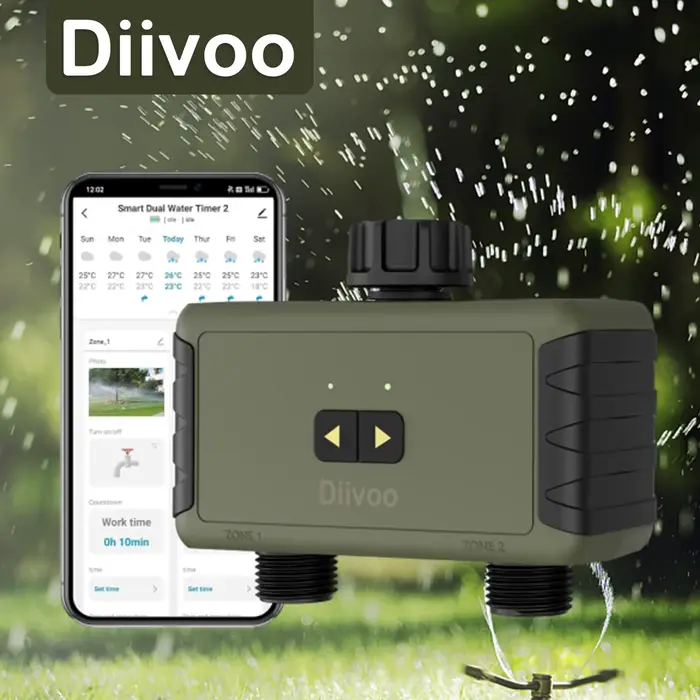 Diivoo-Arroseur chronométré pour tuyau d'arrosage, minuterie d'eau intelligente Bluetooth, jusqu'à 2