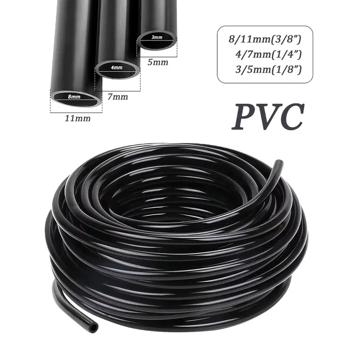 Tuyaux d'irrigation goutte à goutte en PVC noir de 3/5 mm, 4/7 mm, 8/11 mm (1/8'', 1/4'', 3/8'') de 10 à 100 m pour système d'arrosage des plantes