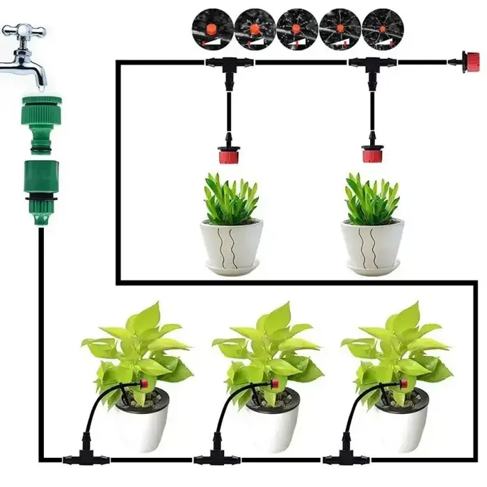 Système d'irrigation goutte à goutte kit d'arrosage automatique avec guide réglable pour jardin pelouse serres vergers terrasse parterres de fleurs