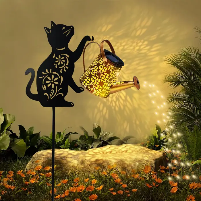 1 arrosoir solaire extérieur avec Silhouette de chat/chien, décoration de jardin solaire suspendue p