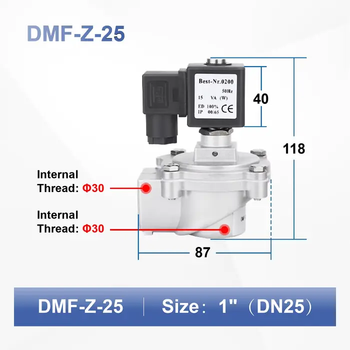 Vanne à impulsion électromagnétique DMF-Z-20/25/40S/50S pour filtre à manches Collecte de poussière 