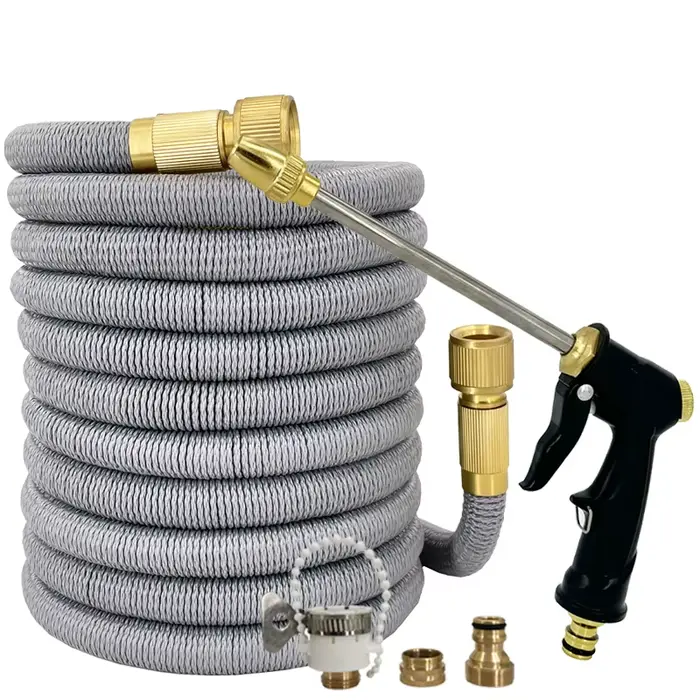Tuyau magique extensible gris avec buse haute pression, connecteur, tuyau d'arrosage, utilisé pour l