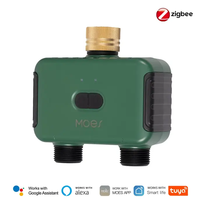 MOES Tuya Smart ZigBee minuterie d'eau à 2 sorties arroseur en laiton avec filtre d'irrigation Programmable fonctionne avec Alexa GoogleHome