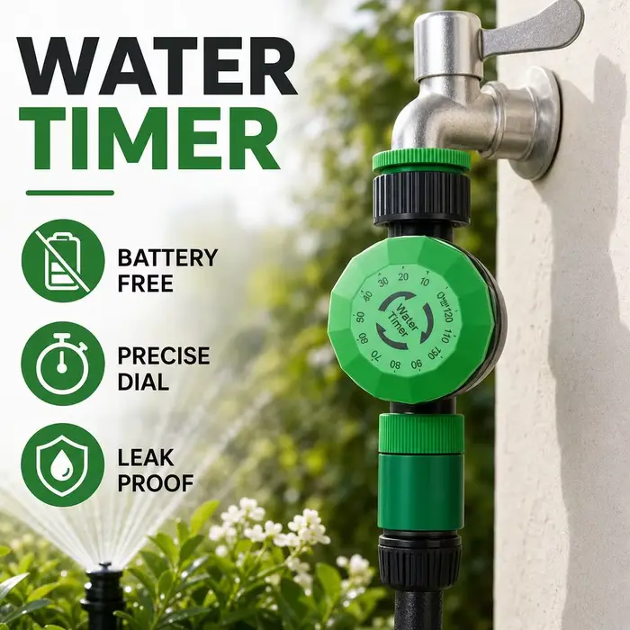 Contrôleur d'arrosage automatique en plastique 120 minutes pour jardiniers, programmateur de débit d'eau sans pile pour arrosage extérieur de jardin, molette réglable robuste pour parterres de fleurs et potagers