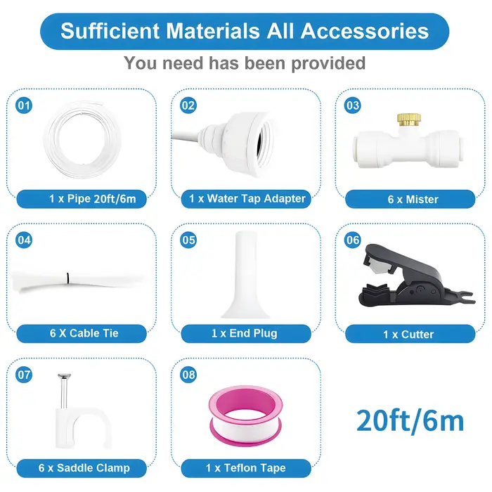 Brumisateur extérieur, tuyau de brumisation + un adaptateur en laiton (3/4"), système de brumisation