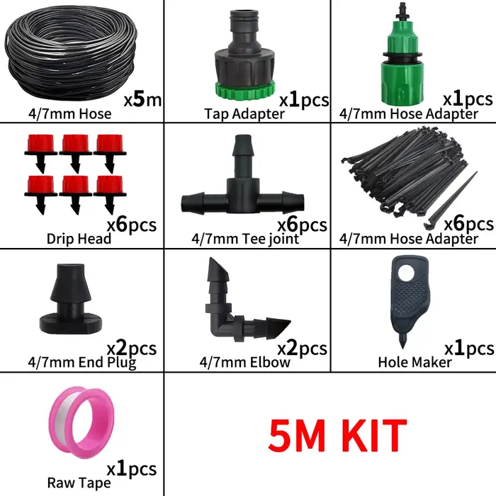 Système d'arrosage goutte-à-goutte pour plantes, kits d'irrigation réglables pour micro jardin, 5m-6