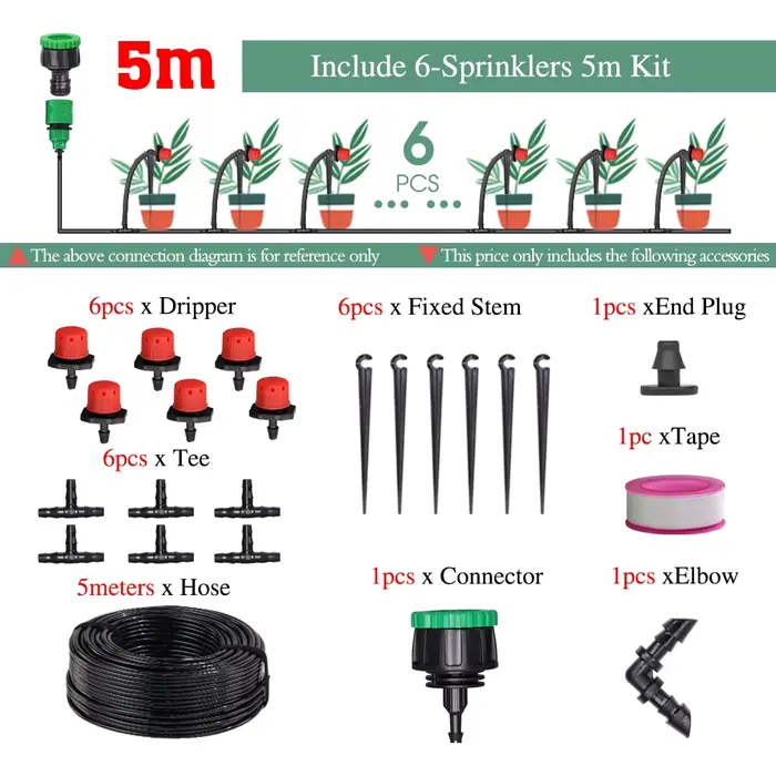 Kit d'irrigation goutte-à-goutte pour jardin, 5 à 50m, 1/4 pouces, système d'arrosage automatique, b