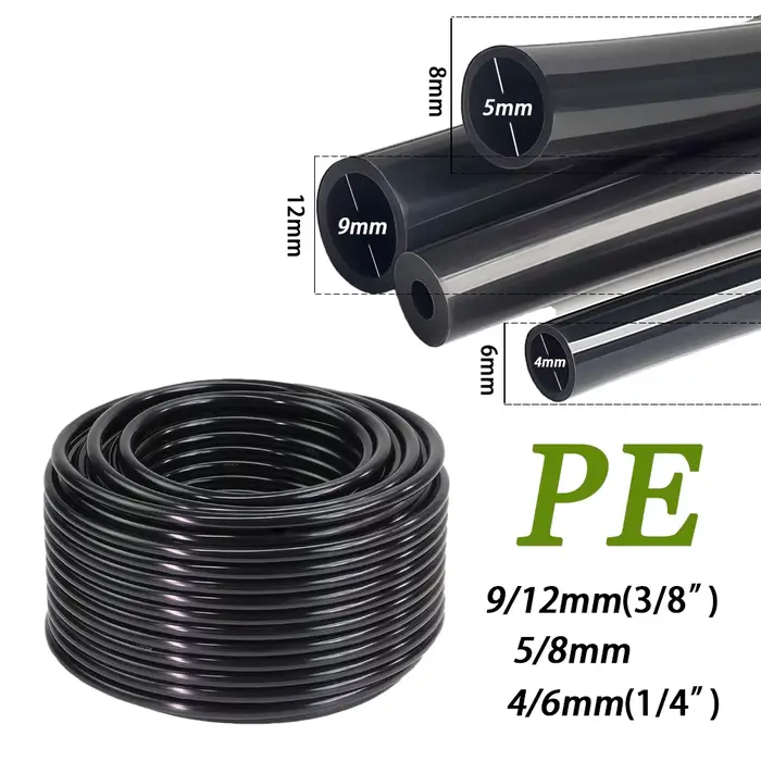 Tuyau d'arrosage de jardin 3/8" 1/4" résistant à la pression 10/20/30/50M OD-6mm 8mm 12mm Noir PE 4/