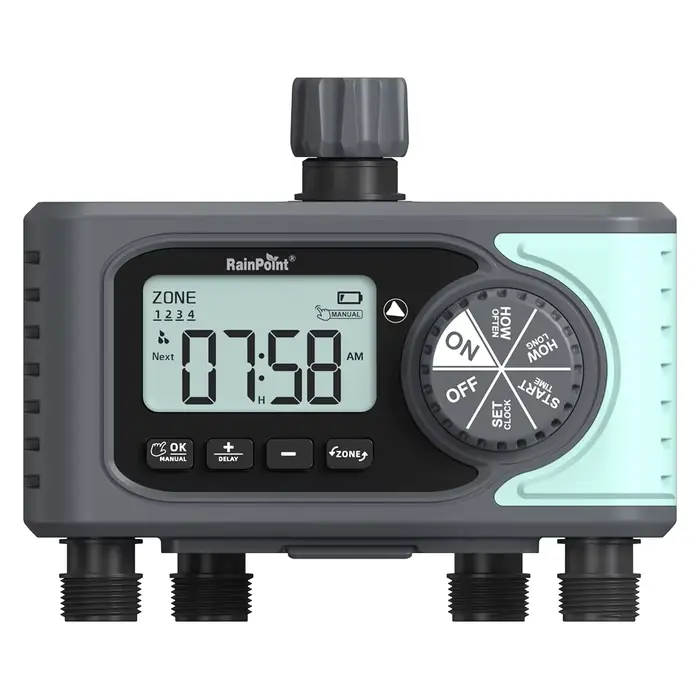 Minuterie d'arrosage programmable avec délai de pluie, minuterie d'eau, arrosage manuel, pelouse, ja