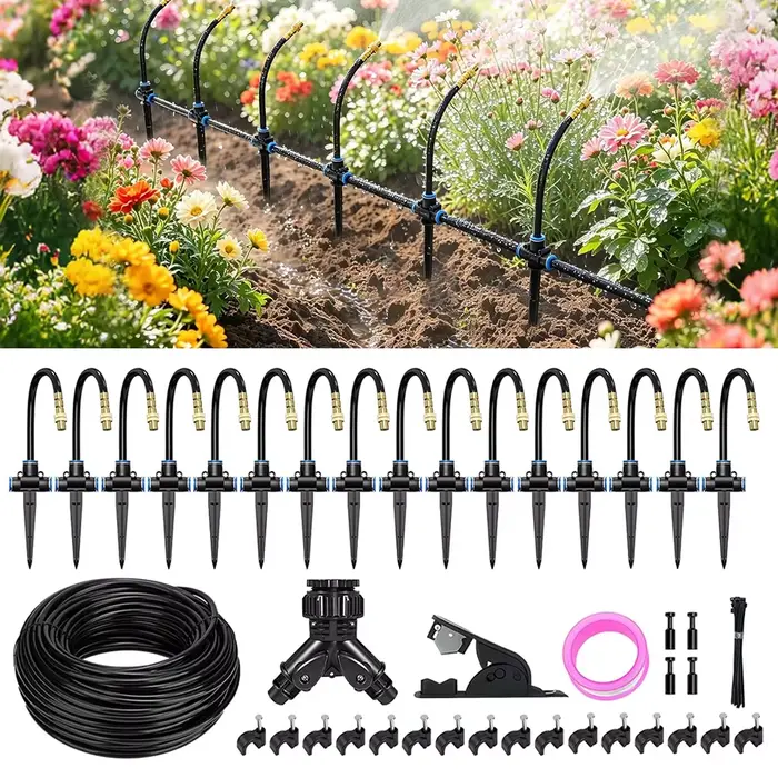 Système d'irrigation de jardin 360 °   Kit d'arrosage par brumisation réglable, tube de 100 pieds, 1