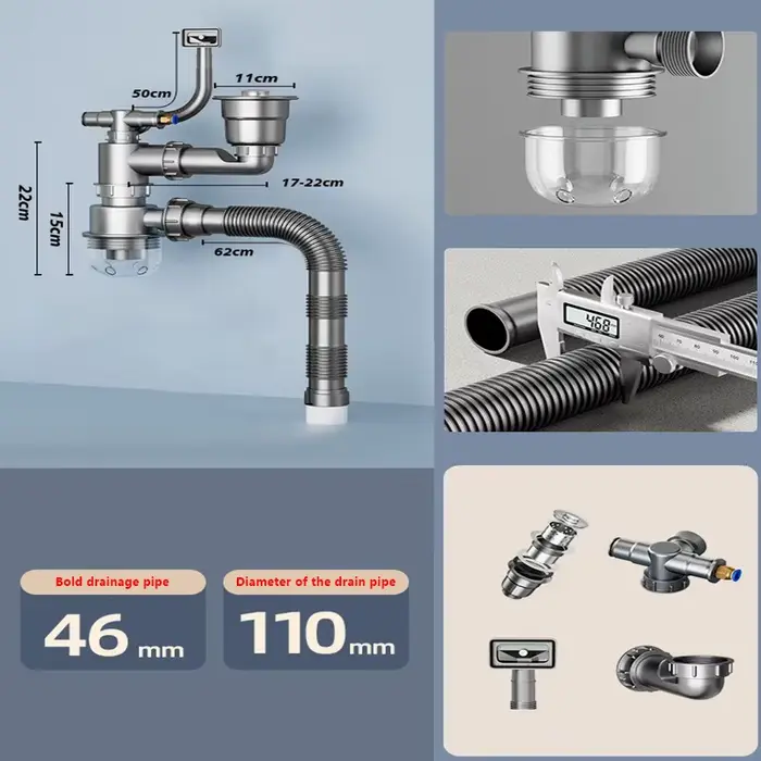 Tuyau de vidange d'évier simple et Double, tuyau de vidange Anti-odeur, vidange d'évier en T, lavabo