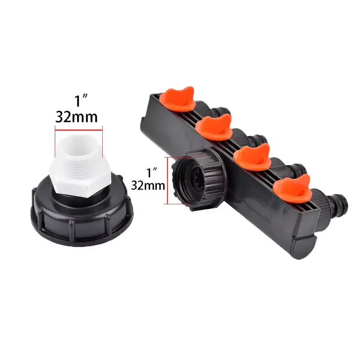Adaptateur d'eau de jardin IBC S60 de 1000 litres avec séparateurs de tuyau à 4 voies pour irrigation optimisée jardin verdoyant occasions spéciales