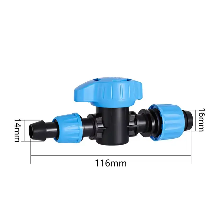 Vanne de dérivation à barbelures 16 mm pour irrigation goutte à goutte, vanne d'arrêt pour ligne d'i