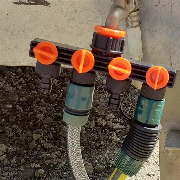 Séparateurs de tuyaux à 4 voies pour arrosage automatique, lien de tuyau d'eau, minuterie, diviseur de robinet-AT64
