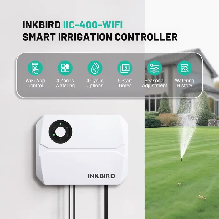 Contrôleur d'arrosage INKBIRD 4 zones avec WiFi, minuterie d'arrosage automatique pour jardins résidentiels et commerciaux occasions spéciales