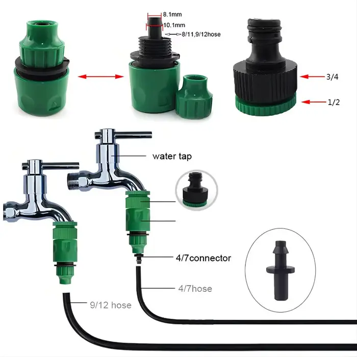 Robinet de jardin avec connecteur rapide de tuyau, adaptateur d'irrigation goutte à goutte, joint de