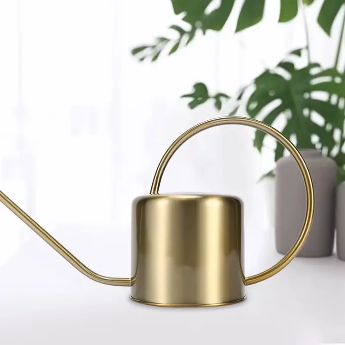 Arrosoir de jardin doré en acier inoxydable A36T, petite bouteille d'eau de 1300 ml, poignée facile 