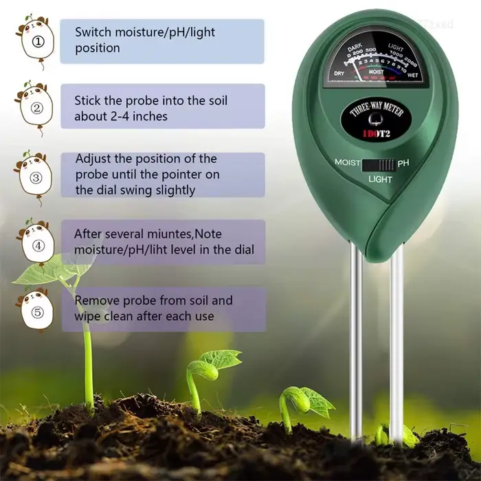 3 en 1 sol PH mètre lumière du soleil PH testeur jardin fleurs sol capteur d'humidité compteur plantes acidité humidité PH moniteur détecteur