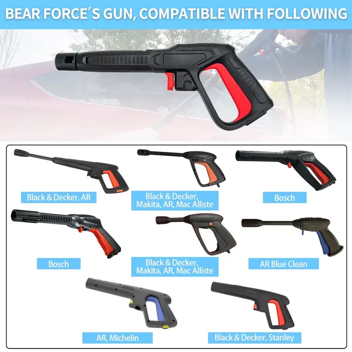 Pistolet à eau haute pression BEAR FORCE pour nettoyage de jardin, voiture et terrasse polyvalent et robuste avec certification CE et choix de couleurs multiples