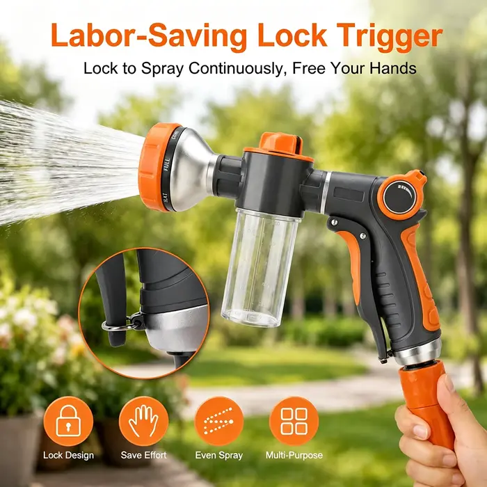 Pistolet d'arrosage BEAR FORCE en plastique technique avec 8 modes de pulvérisation pour le lavage de voiture et le bain des animaux domestiques