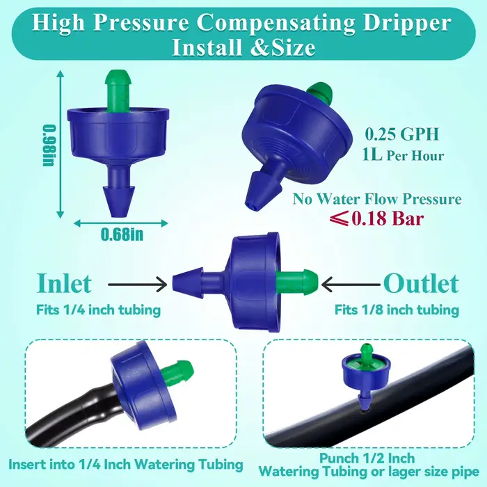 Goutteurs Compensateurs Haute Pression 1/2/3/4/8L Anti-Fuite Pour Système D'Irrigation Agricole Polyvalent Environnemental Occasions Spéciales