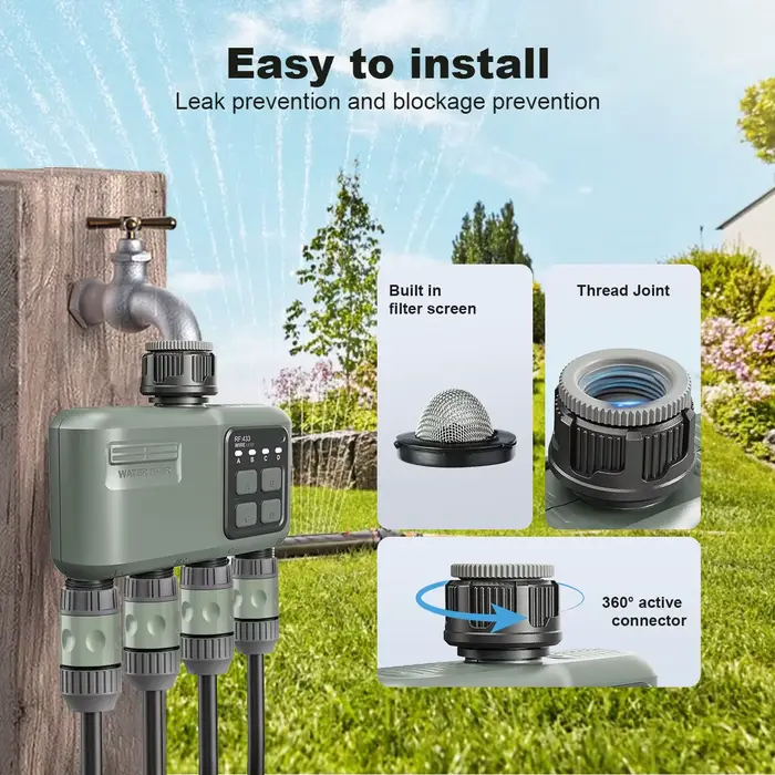Programmateur d'arrosage intelligent avec contrôle à distance et gestion vocale pour jardin, système d'irrigation automatique à retard de pluie et quatre sorties indépendantes