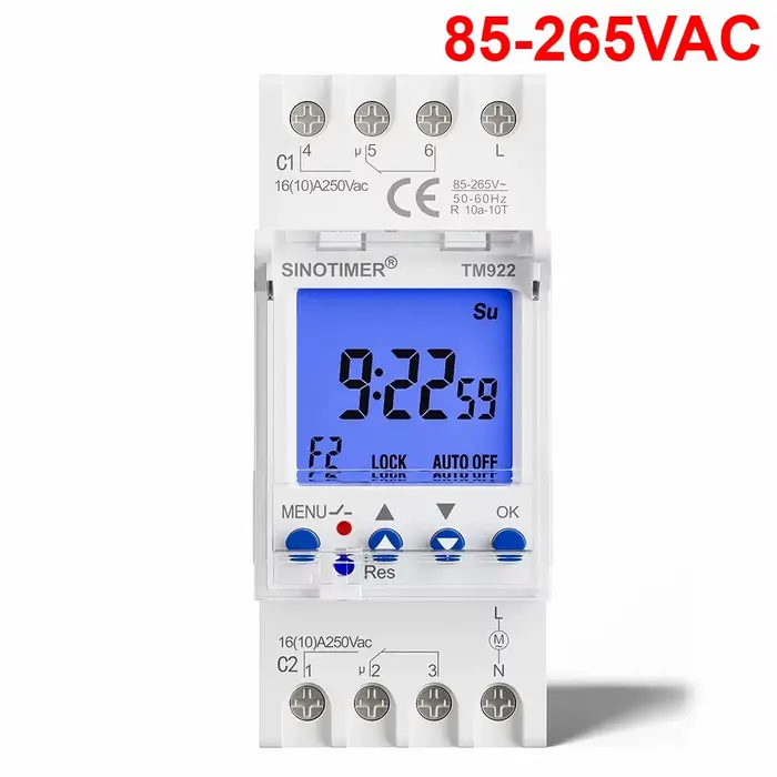 Horloge programmable à 2 canaux avec grand écran LCD, affichage 24h/24, deux sorties relais indépend