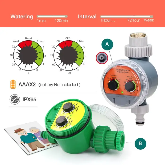 Programmateur d'arrosage automatique à vanne à bille avec écran LCD pour jardin et serre occasionnels absences week-ends vacances voyages usage domestique extérieur irrigation goutte à goutte