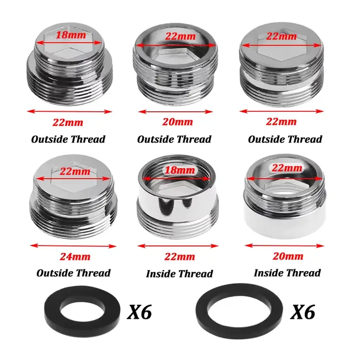 Ensemble d'adaptateur de robinet de cuisine 18 / 20 / 22 / 24mm à 22mm avec rondelle métal mâle femelle économie