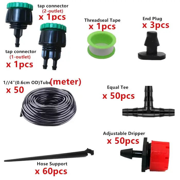 Kit d'arrosage automatique de jardin 50M, système d'irrigation goutte à goutte micro 4/7mm, DIY pour