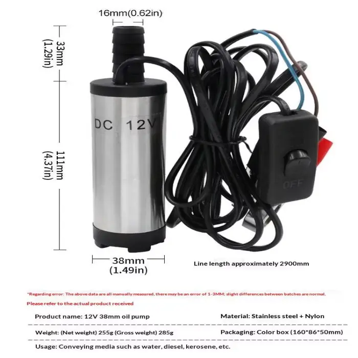 Pompe de transfert électrique submersible 12V pour l'eau et le carburant (huile)